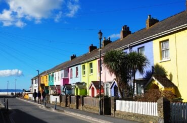 A row of coloured houses in Westward Ho! on the South West Coast Path