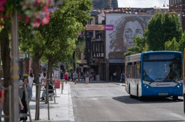 Stagecoach bus driving down Exeter high street