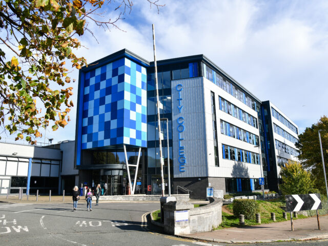 City College Plymouth's building with students outside