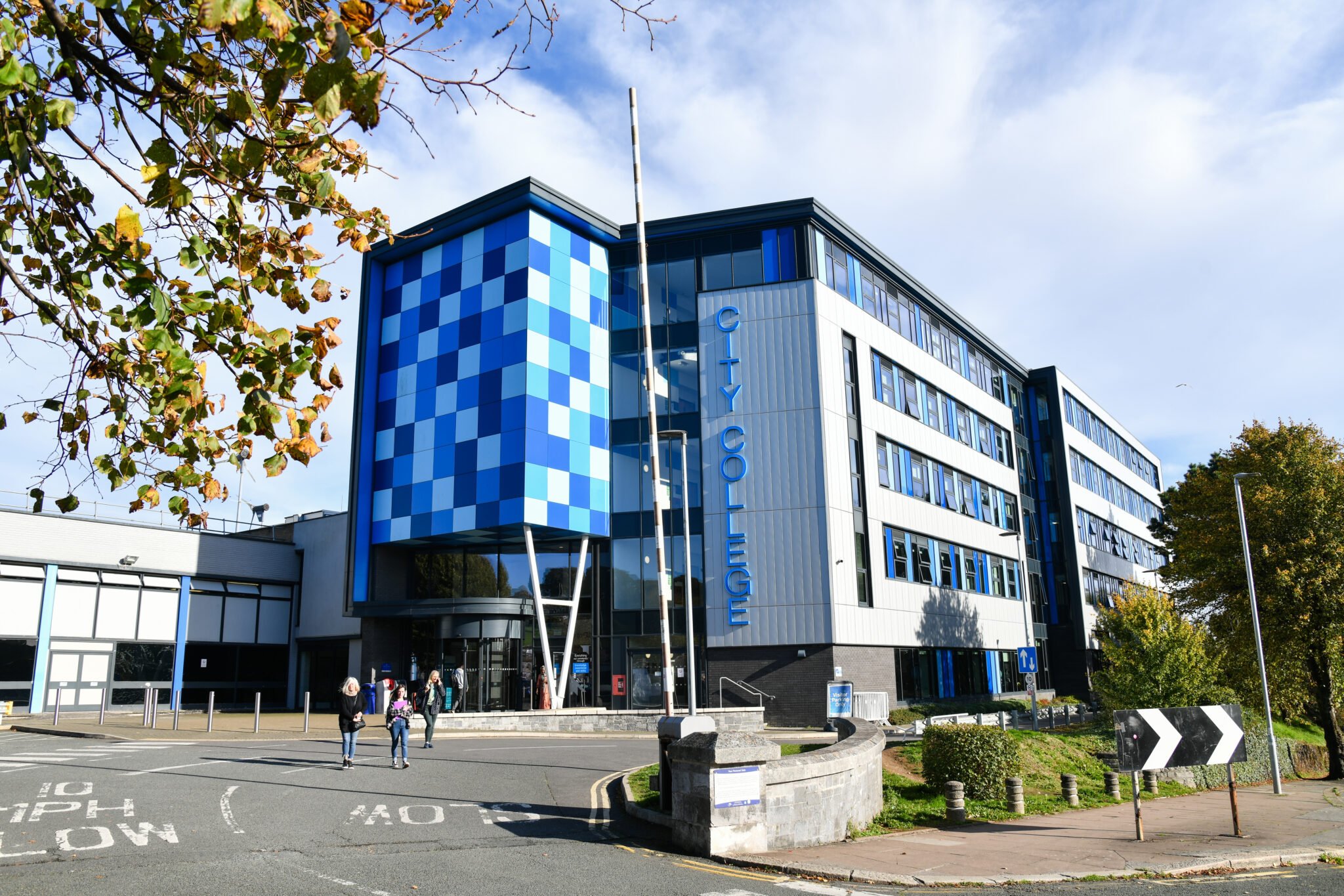 City College Plymouth's building with students outside